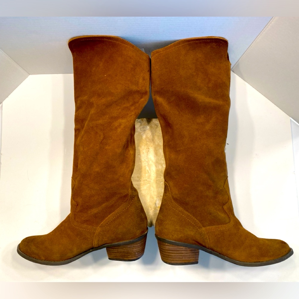 NIB Sz 9 Naughty Monkey Harmony Rust Suede Tall Slouch Fit Flat Heel Boots